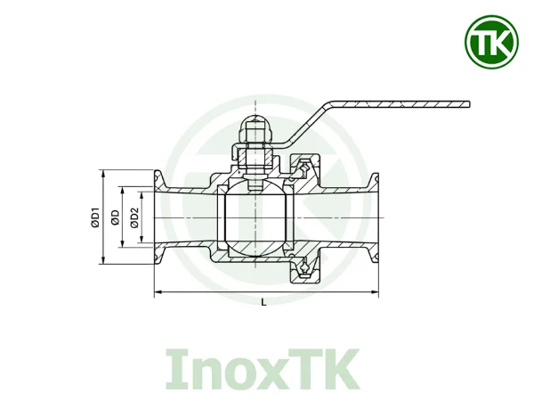 Bản vẽ kỹ thuật van bi vi sinh tay gạt nối clamp