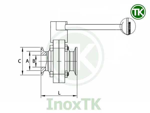 Bản vẽ kỹ thuật van bướm vi sinh tay rút nối clamp