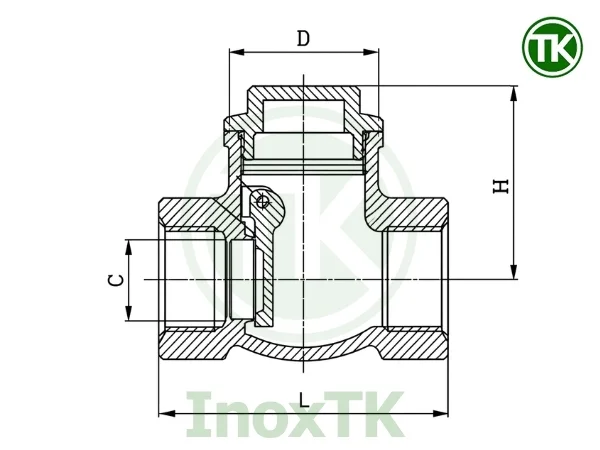 Bản vẽ thông số kích thước của van một chiều lá lật inox nối ren