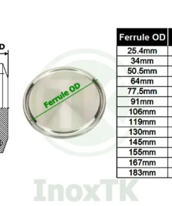 Bảng tra thông số mặt bịt clamp inox vi sinh