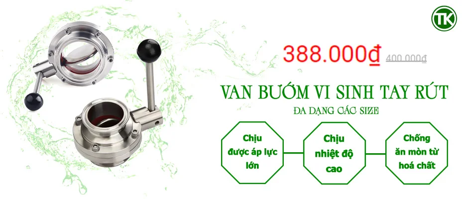 Inox TK Van bướm vi sinh tay rút