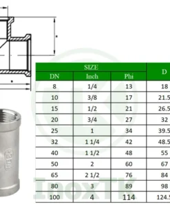Size và kích thước của tê ren trong inox