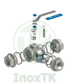 Các thành phần của van bi 3 ngả inox nối ren tay gạt