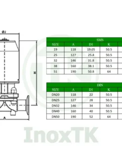 Van màng inox vi sinh điều khiển khí nén
