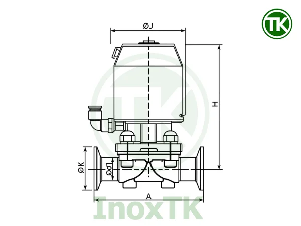 Bản vẽ kỹ thuật van màng vi sinh điều khiển khí nén