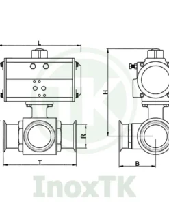 Bản vẽ cấu tạo của van 3 ngã inox vi sinh khí nén