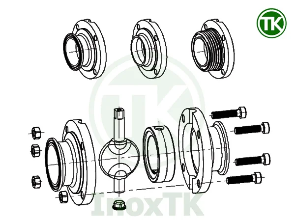 Phần thân của van bướm inox vi sinh điều khiển điện với nhiều kiểu kết nối khác nhau như clamp, hàn, ren rắc co vi sinh