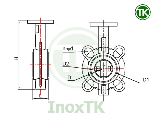 Bản vẽ thông số kích thước van bướm inox