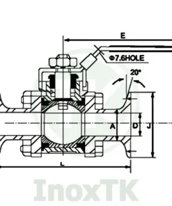 Bản vẽ cấu tạo của van bi 3PC nối clamp tay gạt inox