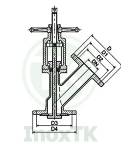 Bản vẽ thông số cấu tạo của van xả đáy mặt bích inox tay quay vô lăng