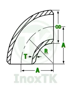 Bản vẽ cấu tạo kỹ thuật của cút inox công nghiệp ANSI B16.9