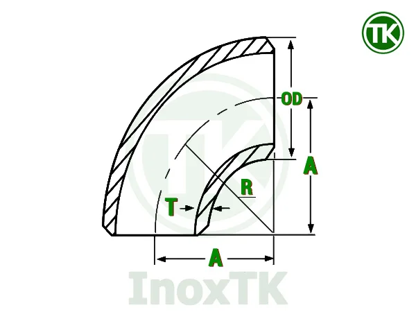 Bản vẽ cấu tạo kỹ thuật của cút inox công nghiệp ANSI B16.9