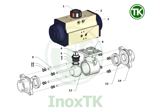 Cấu tạo van bi 3PC khí nén nối ren inox