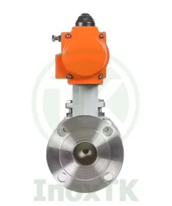 Van bi mặt bích điều khiển khí nén JIS 10K với góc nhìn từ bên hông