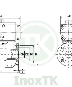 Bản vẽ thông số của Van bi mặt bích điều khiển khí nén JIS 10K