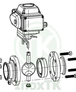 Bản vẽ cấu tạo van bướm điện nối clamp inox vi sinh