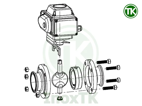 Bản vẽ cấu tạo van bướm điện nối clamp inox vi sinh