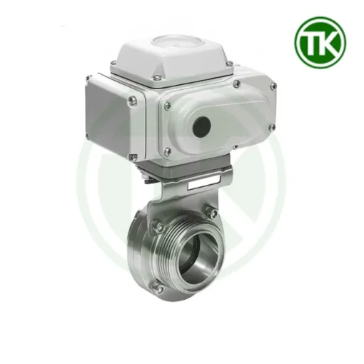 Van bướm điện nối rắc co inox vi sinh