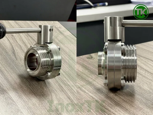 Van bướm inox vi sinh đầu hàn đầu rắc co