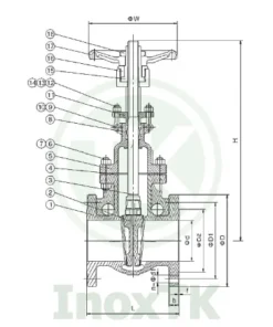 Bản vẽ cấu tạo của van cổng mặt bích inox