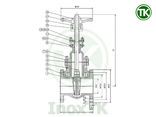 Bản vẽ cấu tạo của van cổng mặt bích inox