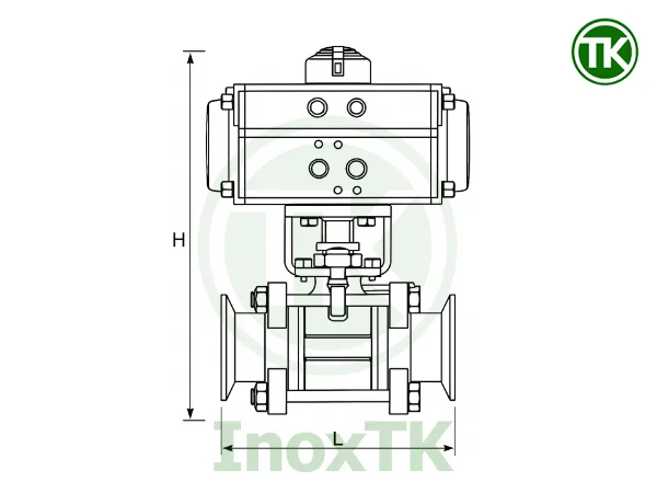 Bản vẽ cấu tạo van bi 3PC khí nén nối clamp