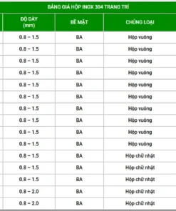 Bảng giá tham khảo hộp inox trang trí