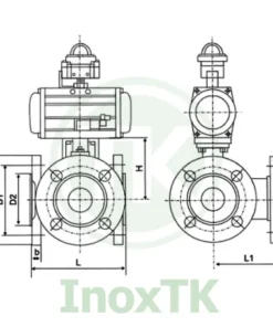 Bản vẽ cấu tạo van bi 3 ngả mặt bích khí nén inox