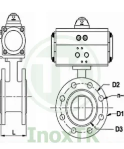 Bản vẽ cấu tạo van bướm điều khiển khí nén 2 mặt bích