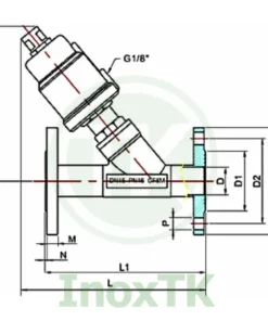 Bản vẽ cấu tạo van y xiên mặt bích khí nén