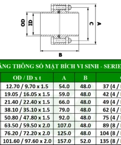 Bảng thông số kích thước mặt bích vi sinh inox - Serie C