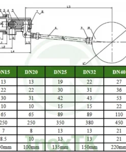 Bảng tra kích thước van phao