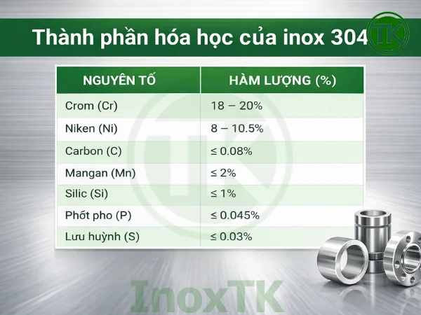 Thành phần hóa học của inox 304