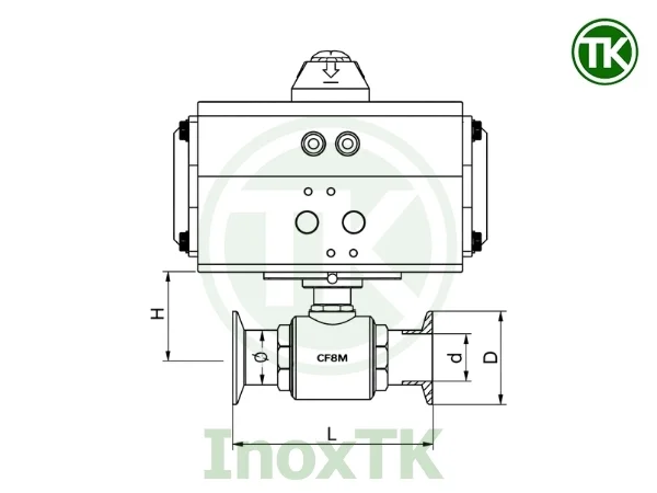 Bản vẽ thông số kích thước của van bi inox vi sinh điều khiển khí nén
