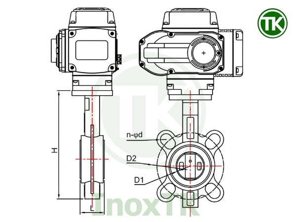 Bản vẽ thông số kích thước van bướm inox
