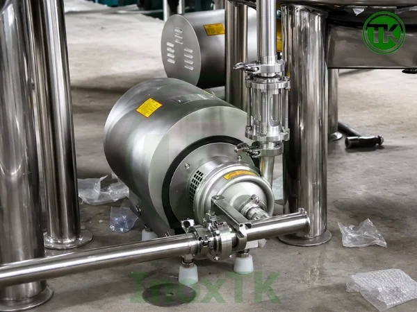 Bơm ly tâm inox vi sinh được lắp đặt trong hệ thống sản xuất