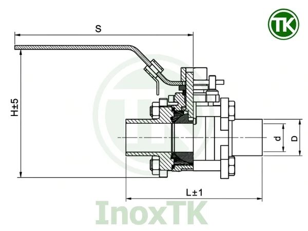 Bản vẽ thông số kích thước của van bi 3PC hàn vi sinh tay gạt có khóa