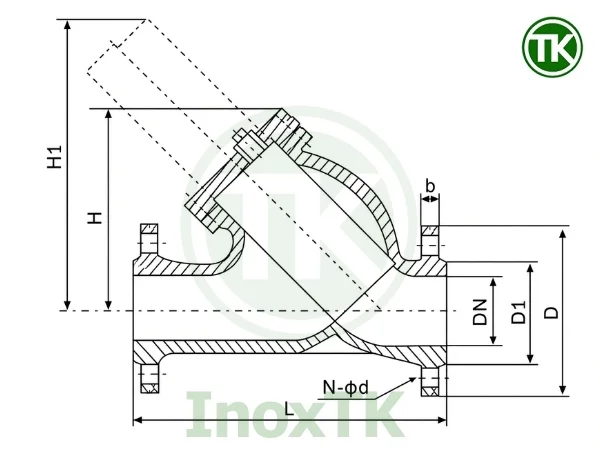 Bản vẽ kích thước y lọc mặt bích inox