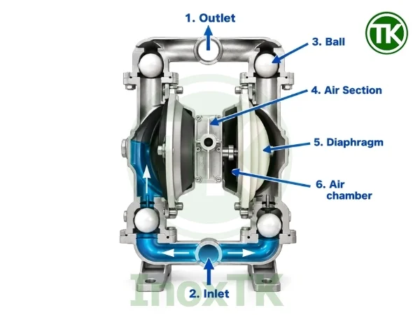 Cấu tạo cơ bản của bơm màng inox vi sinh